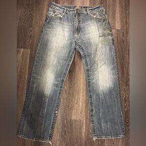 Men's Vintage Y2k Akademiks Embroidered Distressed Blue Jeans size 36